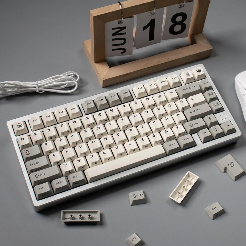 1.7MM Thickness Retro Gray Japanese Katakana Dyesubs PBT Keycap Set Model
