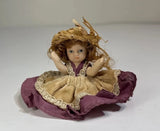 Vintage Handcrafted Miniature Doll in Straw Hat and Vintage Dress Model