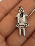 Vtg Sterling Silver Movable BIRD IN CUCKOO CLOCK??Enamel Bracelet Charm Heavy E2 Charms
