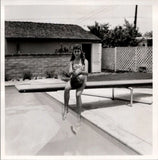 Barefoot Woman on Diving Board 1950s Backyard Pool Photograph Suburban Model