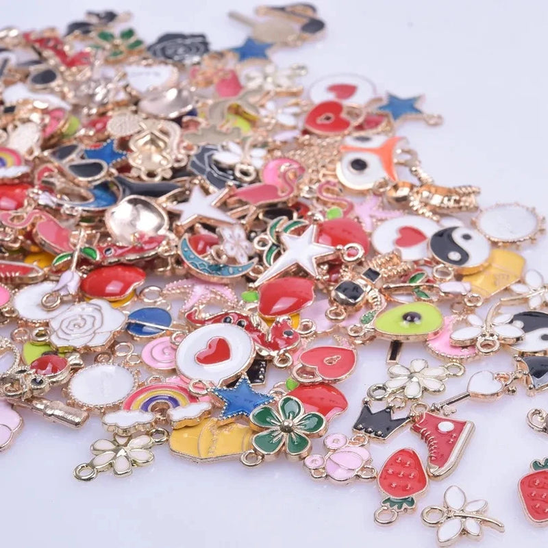 100 PC Alloy Charms Heart Flower Fruit Enamel Pendant DIY Earrings Necklace Charms