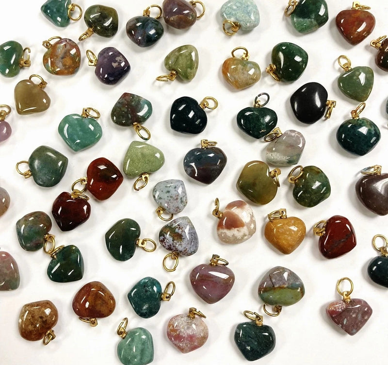 12 Vintage Genuine Natural Gemstone Handmade Heart Assorted Smooth Charms 1908 Charms