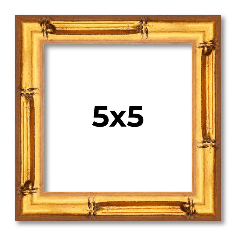 5x5 Frame Gold Bamboo Solid Wood Picture Frame | 0.75 Inch Moulding Width | Inte Model