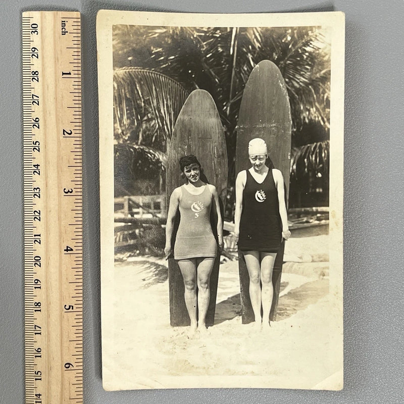 Vtg 1920s LAAC Los Angeles Athletic Club Women Surfboard Surfing Swimsuit Photo Model
