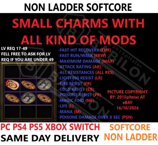 NON-LAD All Small Charms Diablo 2 Resurrected D2R Items ?PC PS4 PS5 XBOX SWITCH? Charms
