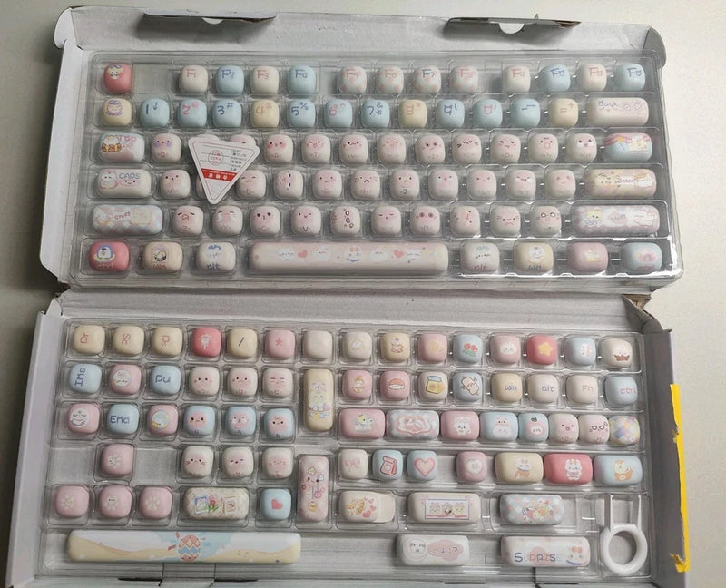 YUNZII Cute Pink Kitten Custom Keycaps, 141 Keys Dye Sub PBT MOG Profile Keycaps Model