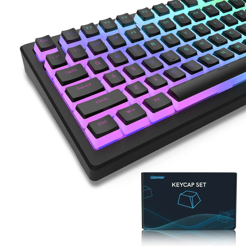 Womier Pudding Keycaps, PBT Shine Through Keycaps Black 164 Keys Set Model
