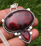 Red Labradorite 925 Sterling Silver Gemstone Handmade Jewelry Pendant  2.15" Charms