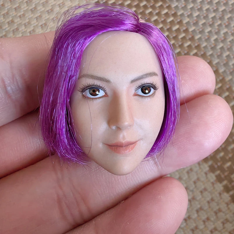 1:6 Model Purple Hair Asia Girl Female Head Sculpt Fit 12" Suntan Body Figures Model