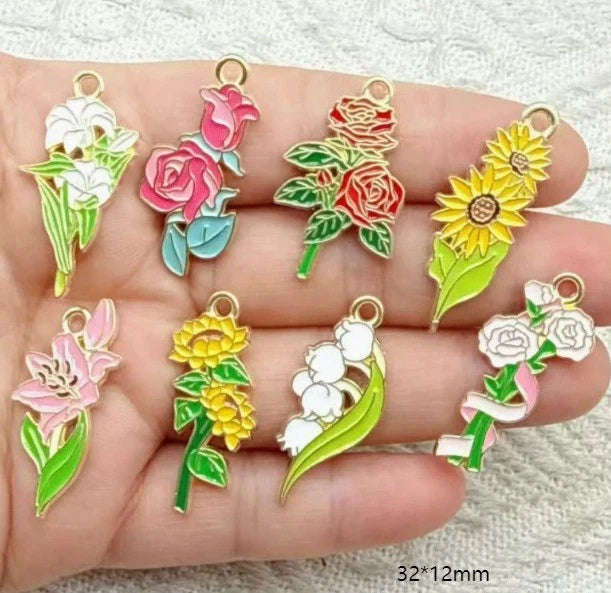 Lot flowers Metal Charms DIY Earring Keychain Jewelry Making Pendants Charms