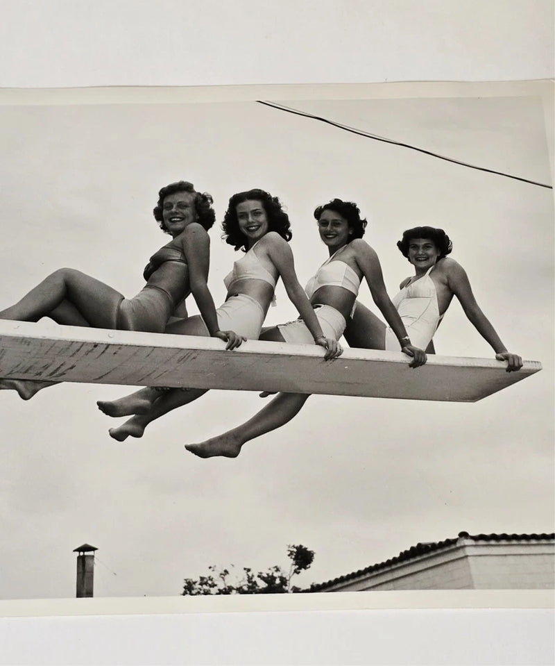 VINTAGE 8x10 DIVING BOARD PHOTO VTG SWIM SUIT WEAR POOL DIVE SWIMMING BIKINI VTG Model