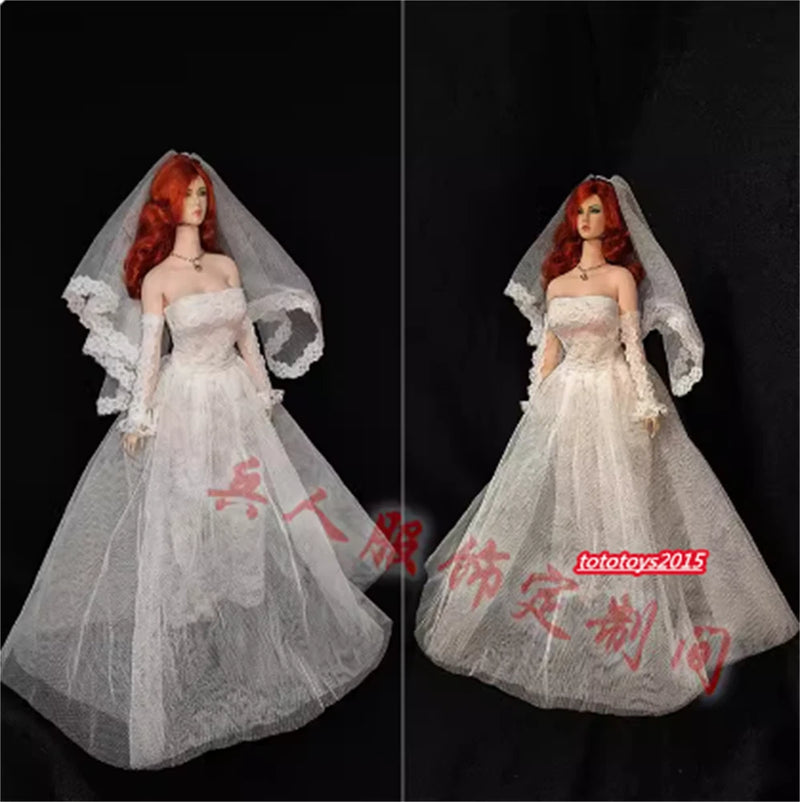 1/6 Female White Lace Wedding Dress Clothes Model Fit 12'' PH Figure Body Toy Model