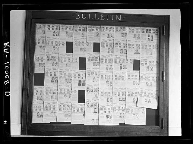Photo:Ames Iowa 1936 Post Office Bulletin Board Wanted Men Posters Model