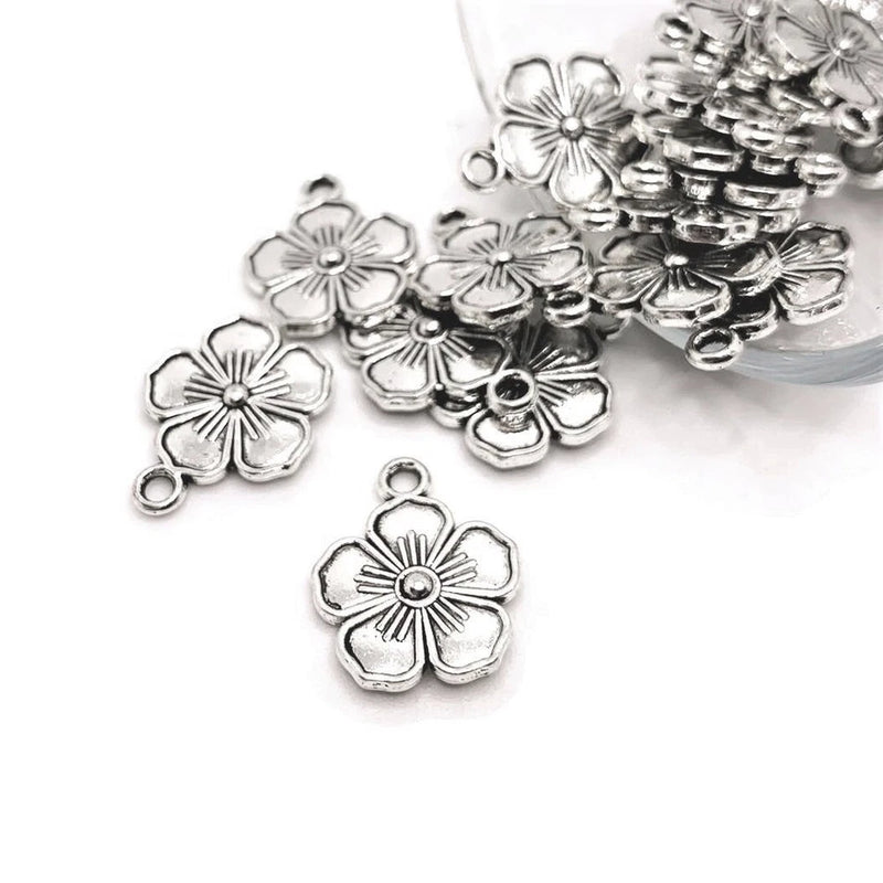 Small Silver Flower Charms, 28x20mm - US Seller Charms