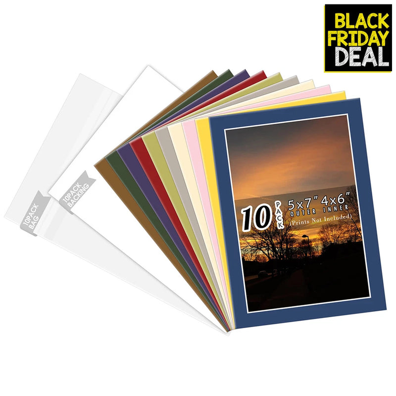 10 Pack 5x7 Mixed Colors Photo Mat Boards White Core Bevel DIY Picture Framing Model