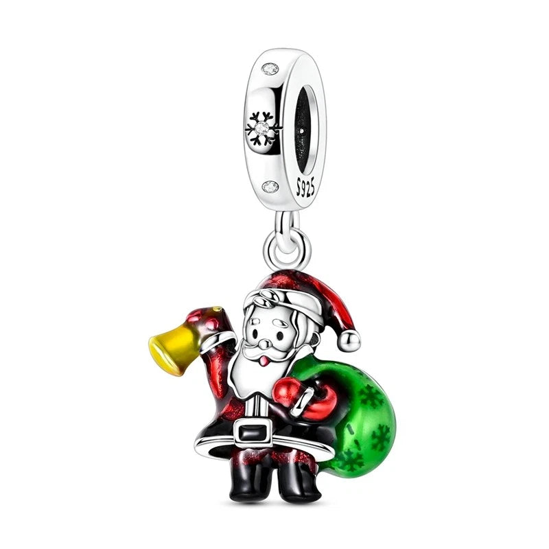 MULA European 925 Sterling Silver Charm Enamel Santa Claus For Women Bracelet Charms