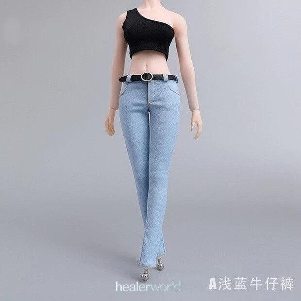 1Set 1/6 Female Soldier Tank Top Jeans Belt For 12" Action Figure  Model Model