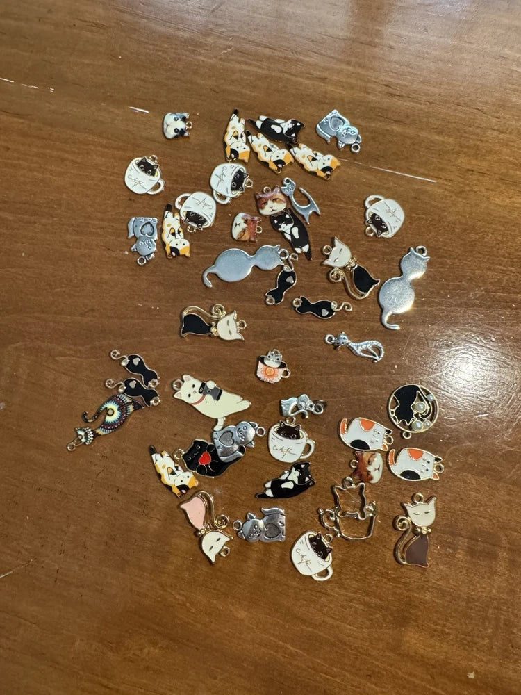 Jewelry Lot Of 20+ Cat Kitten Charms, Pendant Drops, Random Fill Charms