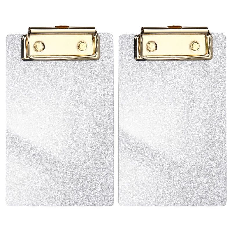 2 Pcs Acrylic Clip Boards, 6.02 x 3.94" Silver Tone for Restaurant Shop Note Model