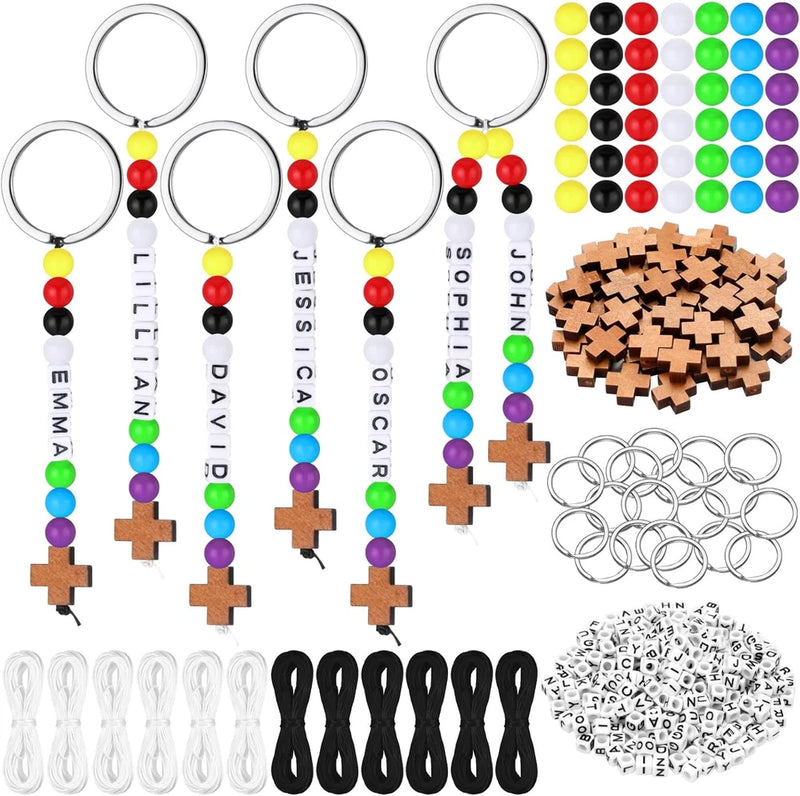 564 Pcs DIY Wood Cross Keychain Making Kit Easter Key Chain Craft Model