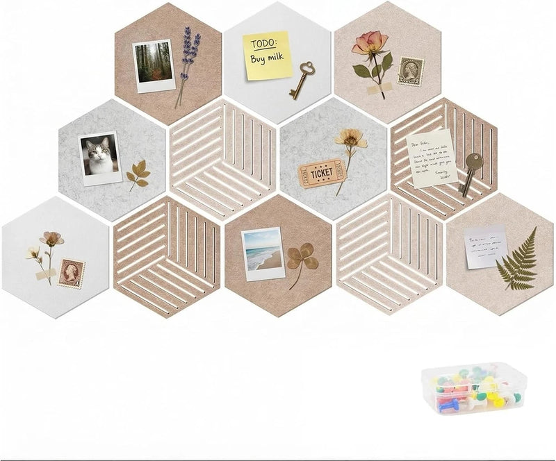 12 Pack Hexagon Cork Board Tiles 11.8" Self Adhesive Wall Bulletin Board Model