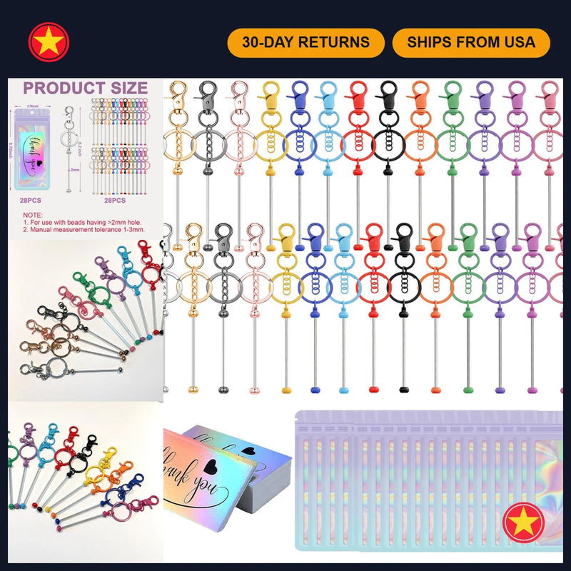 DIY Beadable Keychain Bars - 42/84/126 Pcs Bulk Craft Supplies with Bag & Thank Model