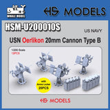 HS MODELS U200010s 1/200 USS US Navy 20mm Erley Hole Gun Type B 12pcs Model