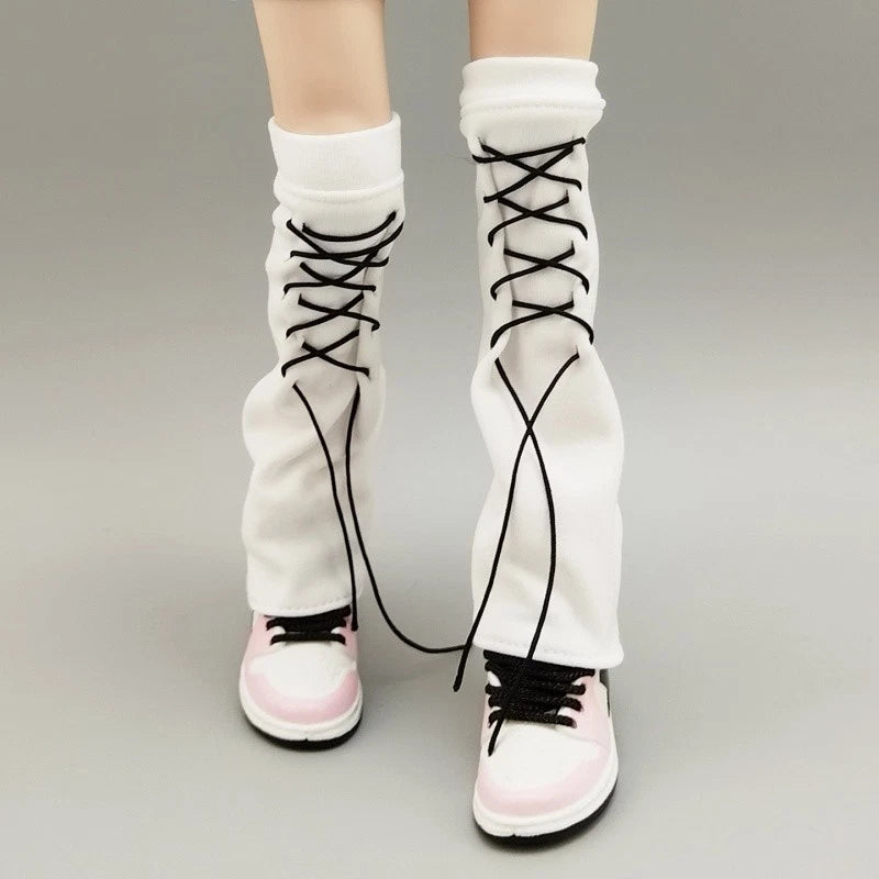1:6 White Knitted Stacked Socks Cover Knee-high Sock Model Fit 12" Female Body Model