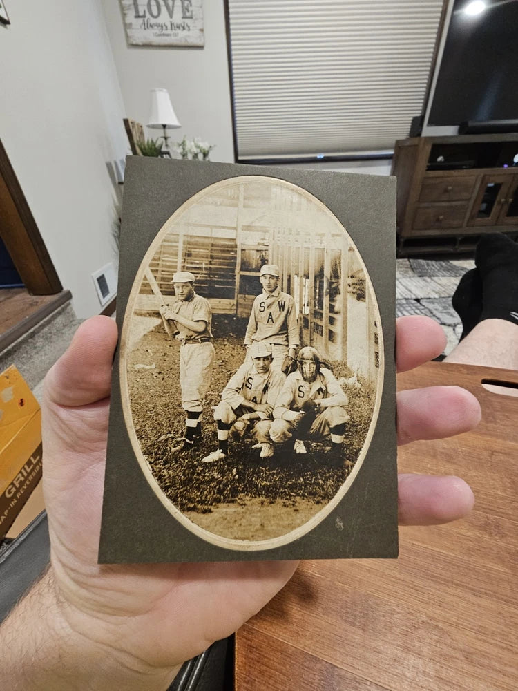 Antique Photo On Board Baseball Players Catcher Photo (F13) Model
