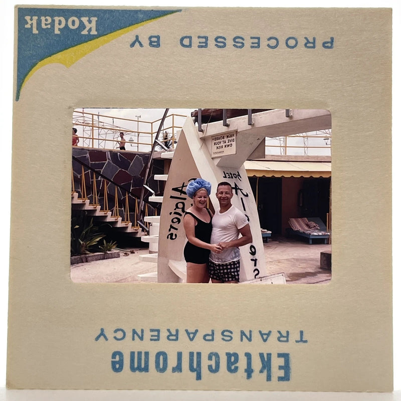 Vintage 35mm Slide Couple By Hotel Algiers Swimming Pool Diving Board Model