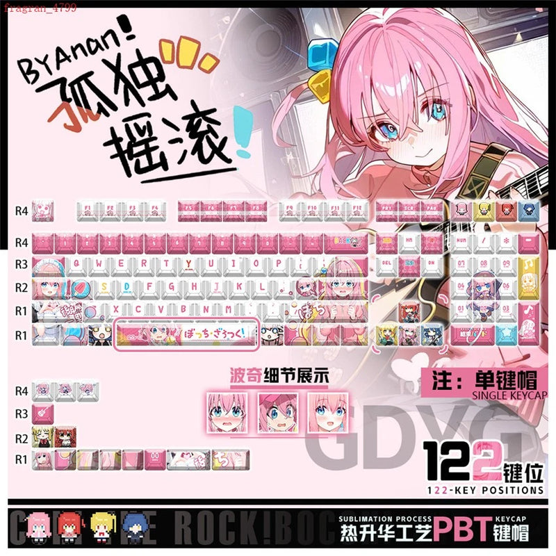 Anime Bocchi the Rock Gotoh Hitori PBT Keycap 122pcs Set for Mechanical Keyboard Model