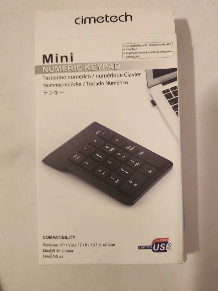 Cimetech Mini Numeric Keypad Wireless USB Portable Slim Keycap Plug & Play Black Model