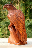 12" Large Wooden Eagle Statue Hand Carved Sculpture Figurine Art Home Decor Gift Model