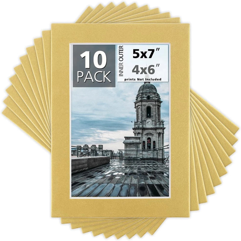 Mat Board Center 10 Pack 5X7 Photo Mats for 4X6 Picture - Old Gold Model