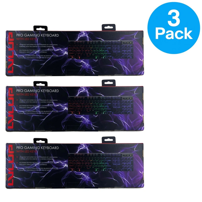 LVLUP Pro Gaming Keyboard with LED Backlit Keys - Rainbow RGB - 3 Pack Bundle Model