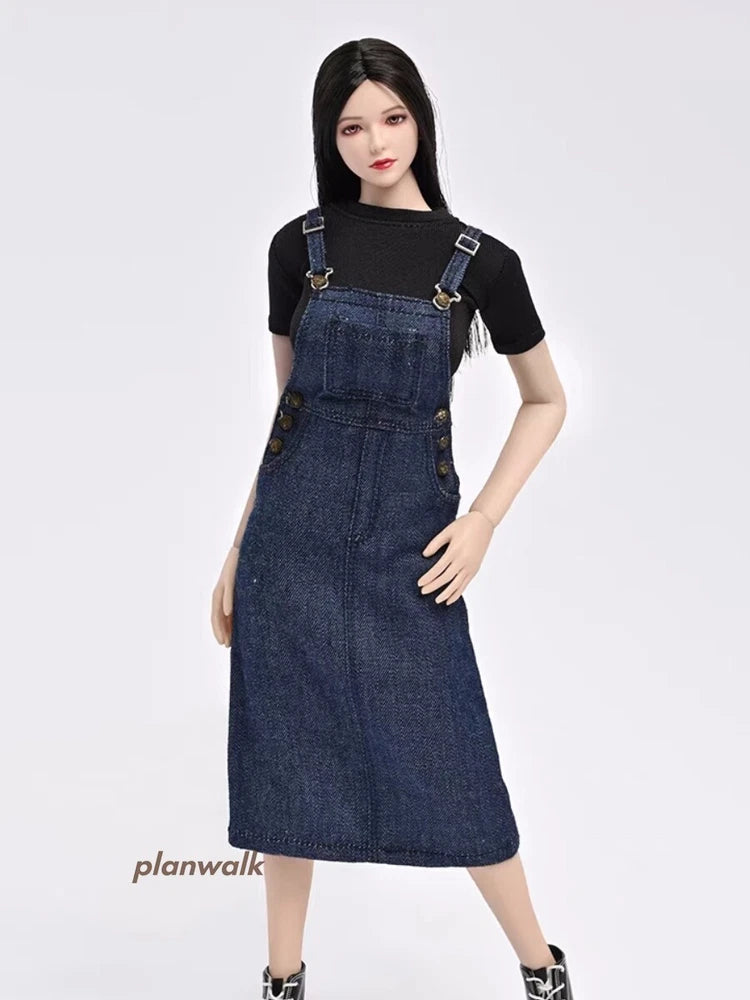 1Set Lady Black T-shirt Denim Skirt Model For 12" Action Figure PH 1/6 Scale Model