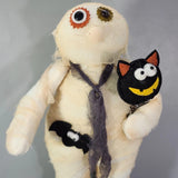 Halloween Mummy Figurine Rustic Crafty Fabric Wrap Plush Self Stand 15" Display Model