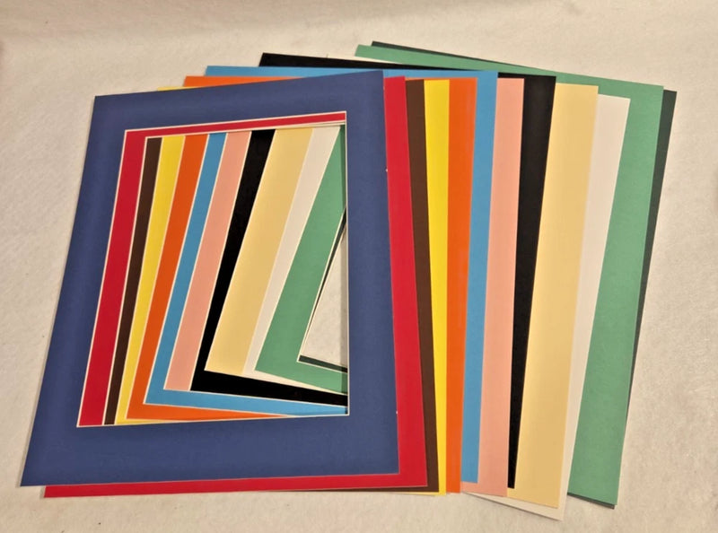 12 Pack 11x14 Picture Mats Mixed Colors Bevel Cut Mat Board for 8x10 Photos Kit Model