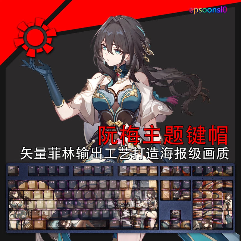 Game Honkai Star Rail Ruan Mei theme Keycaps PBT 108 Keys Cherry for MX Keyboard Model