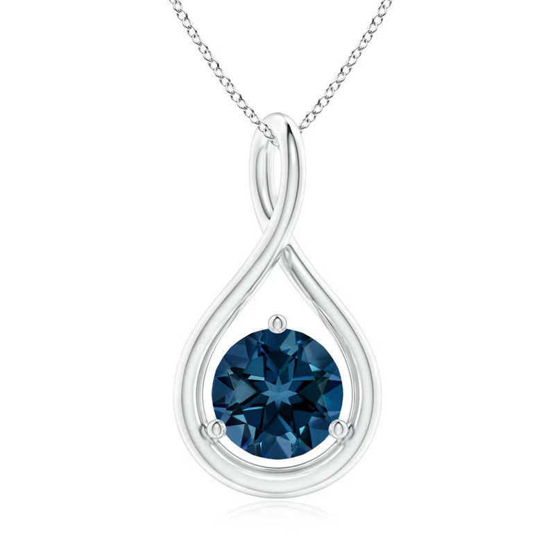 ANGARA 1.55 Ct London Blue Topaz Round Shape Pendant Necklace in Sterling Silver Charms
