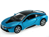 Kinsmart BMW i8 2 Door Coupe 1:36 Diecast Model Toy Car Pull Action New- Blue Model