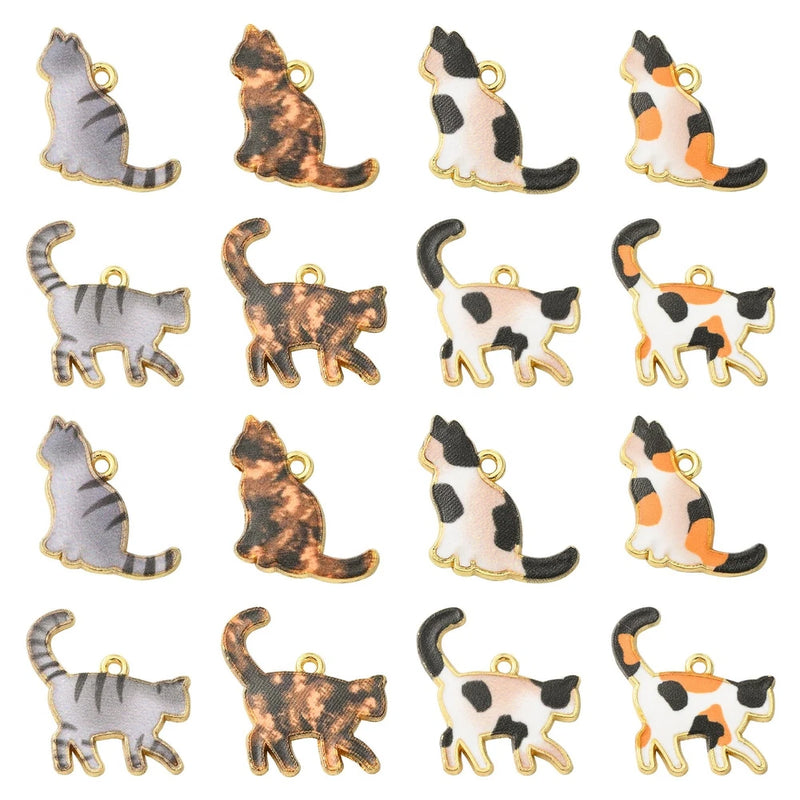 40Pcs Cat Hang Dangle Charms Enamel Pet for DIY Jewelry Earring Making Necklaces Charms