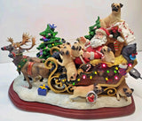 Pug Christmas Sleigh Santa Figurine Light Up Display Excellent The Danbury Mint Model