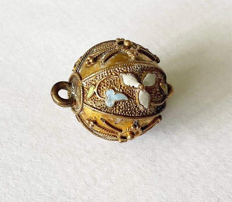 Antique 10k Yellow Gold Enamel Etruscan Ball Charm/Drop Charms
