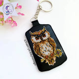 DIY Cross-stitch embroidery kit on faux leather Owl on black Model