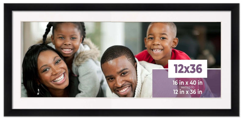 12x36 Frame Black With White Picture Mat For 12x36 Photo - Black 16x40 Frame To Model