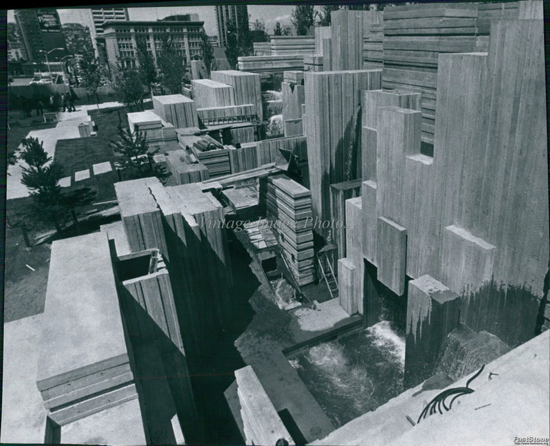 1977 Freeway Park Boards Water Fall Trees Building People Photo 8x10 Model