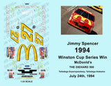 1994 - 1:24 Scale Waterslide Decals - #27 JIMMIE SPENCER - TALLADEGA WIN Model