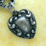 Antique Victorian Sterling Puffy Heart Charm Repousse Swirls Etched Detail Charms