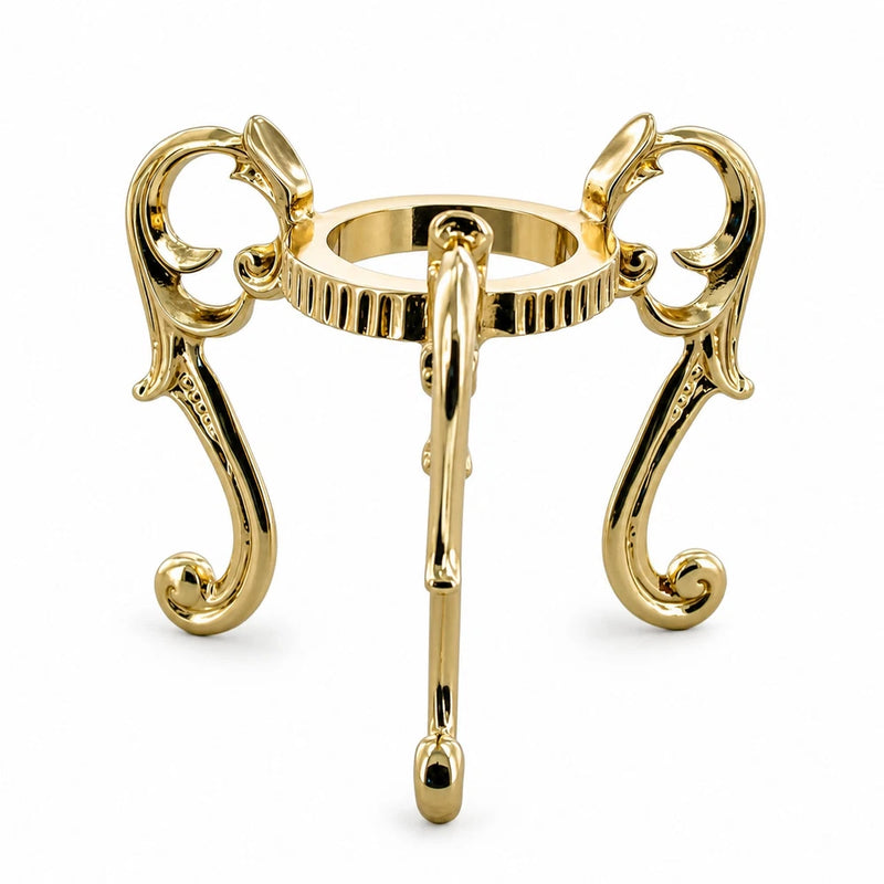 Ring on Three Legs Gold Tone Metal Egg Sphere Stand Holder Display Model